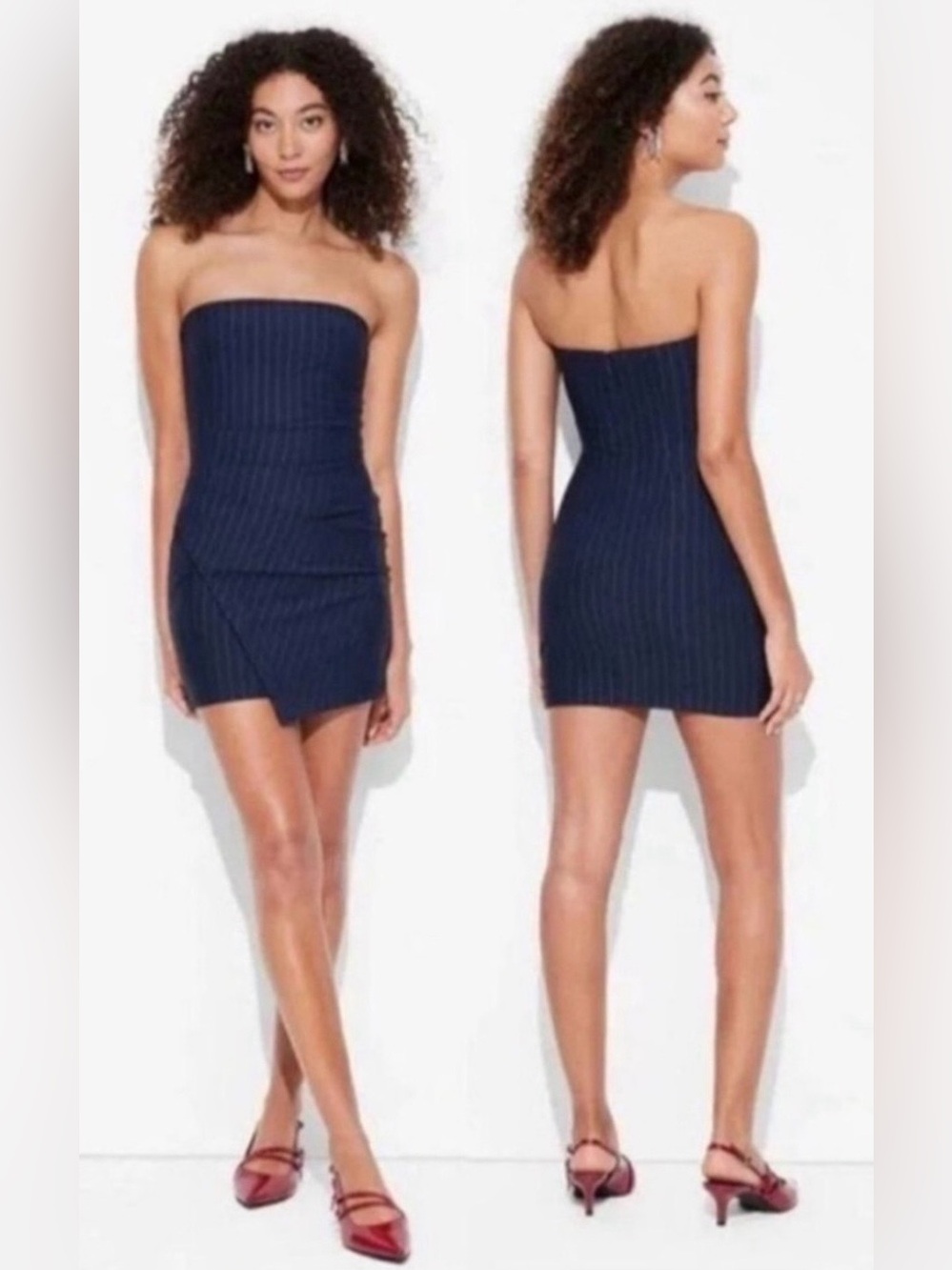 wild fable Navy Strapless Pinstripe Draped Dress size M
